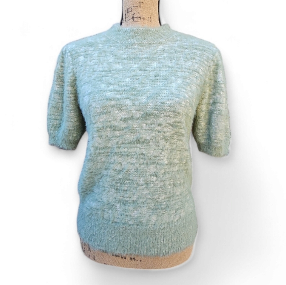 NWT Philosophy Women's Short Sleeve Fuzzy Soft Pullover,  Sage Color, Size M - Picture 1 of 9